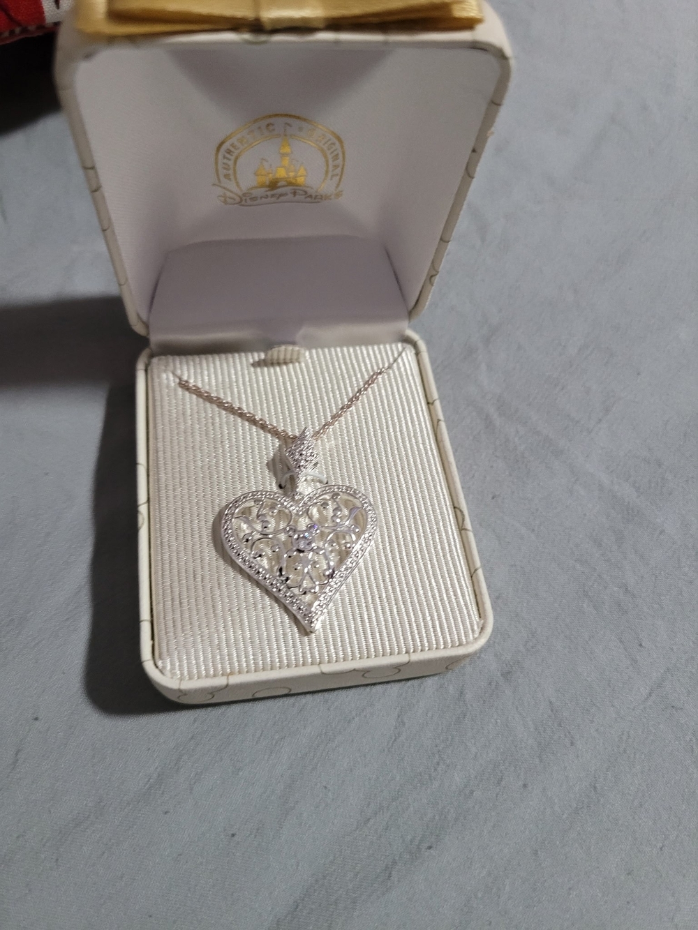 Disney Silver Filigree Heart Pendant Necklace with Sparkling Accents